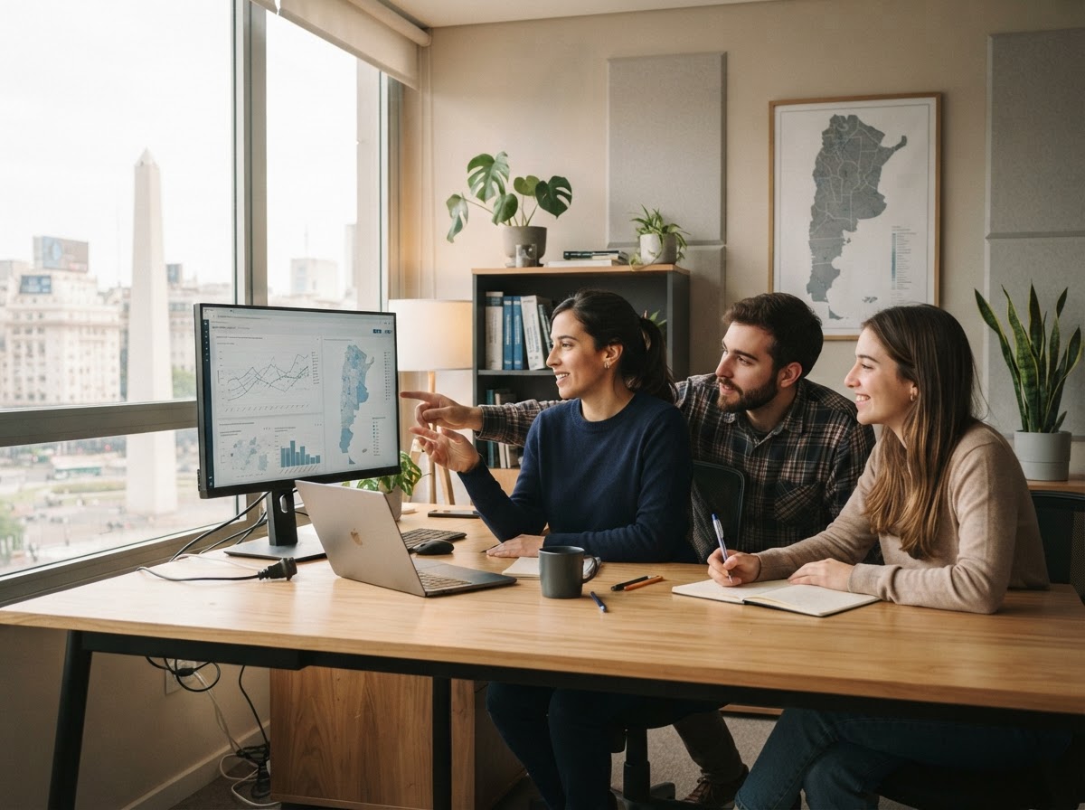 Geodatosarg: equipo analizando modelos de riesgo y datos de mercado